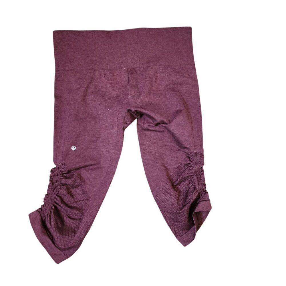 Lululemon In The Flow Crop Ribbed Ruched Leggings Womens Size 6 Red